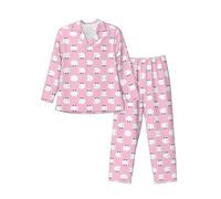 ASEELO Men's Long-Sleeved Pajama Set Pink Sheep Long Sleeve Top and Bottoms Pyjamas Comfortable and Breathable Nightwear Pjs M