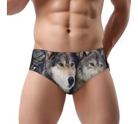 ASEELO Men's Triangle Briefs Two wolves Briefs Shorts Comfortable Stretch Men Underwear Trunks M Black