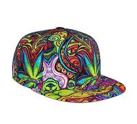 ASEELO Multicolor Marijuana Leaf Weed Art Snapback Baseball Cap Flat Brim Hat Trucker Hat Hip Hop Adjustable Strap for Men Women
