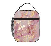 ASEELO Pink Marble Texture Print Portable Portable Insulated Lunch Bag Insulated Thick Lunch Box Bag