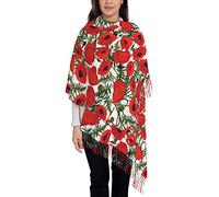 ASEELO Poppy Flower Pattern Women Scarf - Winter Long Pashmina Scarves Warm Wraps Ladies Tassel Stole Blanket