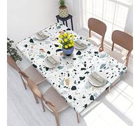 ASEELO Terrazzo Marble Pastel Printed 4ft Rectangular Fitted Table Cover, Washable Elastic Tablecloth for Outdoor Picnic Camping Party Potluck