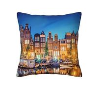 ASEELO Throw pillow covers Amsterdam Night View Double-sided printing Cushion Covers with Invisible Zipper Decorative Couch Pillow Case