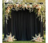 Asee'm 10x10FT Black Backdrop Curtains for Parties Wrinkle Free Polyester Fabric Photo Backdrop Drapes for Birthday Wedding Party Decor Background for Photography, 5x10ft, 2 Panels