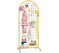 Asee'm 1PCS Gridwall Panel Display Stand 2' x 5.2' FT Gold Movable Wire Grid Wall Rack Heavy Floorstanding Detachable Gird Wall Panels with T-Base for Craft Display Rack, Retail Display, Art Display