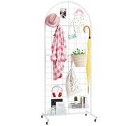 Asee'm 1PCS Gridwall Panel Display Stand 2' x 5.2' FT White Movable Wire Grid Wall Rack Heavy Floorstanding Detachable Gird Wall Panels with T-Base for Craft Display Rack, Retail Display, Art Display