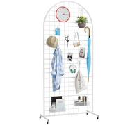 Asee'm Grid Wall Panels Display Stand 2.6' x 5.8' FT White Movable Wire Grid Wall Display Rack Heavy Floorstanding Detachable Girdwall Panel with T-Base for Craft Show Rack, Retail Displays 1PCS