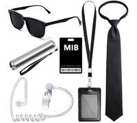 Asekonc 6 Pcs Agent Costume Secret Service Costume Set Spy Costume Accessories for Men Women Black Outfit
