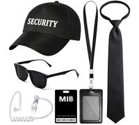 Asekonc Agent Costume with Security Hat Secret Service Costume Set Spy Costume Accessories for Halloween Men Women Black Outfit