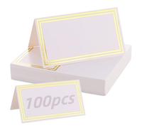 Aselected 100 Pcs Table Place Cards, 10 x 9 cm Gold Foil Name Card Foldable to Stand, Double Sides Table Seating Cards, White Place Card for Table Setting Party Dinner Reception