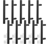 ASelected 10PCS Kitchen Door Cupboard Handles,127mm Black Cabinet Door Pulls Handles, 76mm Hole Spacing Stainless Steel T Bar Handles with Screws for Wardrobe,Dresser,Door,Gate,Cabinets,and Drawers