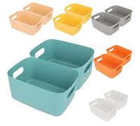 ASelected 12Pcs Plastic Storage Boxes, Multiple Colors Storage Baskets, 24.5x16x9cm Storage Boxes for Kitchen, Cupboard, Office, Bathroom, Toy, Durable Home Tidy Open Storage Bins with Handles