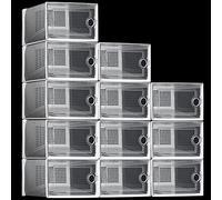 ASelected 12Pcs Shoe Storage Box, Stackable Shoe Boxes Clear Plastic Shoes Organizer Containers with Lids, for Women/Men, Easy Assembly, up to UK Size 9.5