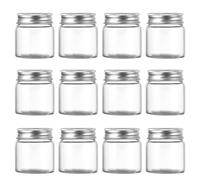 ASelected 12Pcs Small Glass Jars with Lids, 50ml Clear Glass Bottles with Aluminum Screw Top, Empty Sample Jars Glass Jar for DIY Projects, Candies, Dry Food