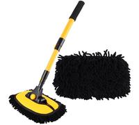 ASelected 15° Curved Car Cleaning Brush with Telescopic Handle,Microfiber Mop with Mittens Telescoping Long Handle Wash Mop for Car,Truck and Home Cleaning,Car Wash Mop with Curved Design Long Handle