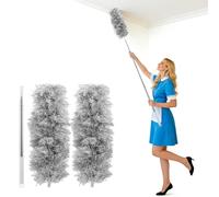 ASelected 2-in-1Extendable Microfiber Duster, Extendable Feather Duster with Soft Silicone Cap & 108" Telescopic Extension Pole, Washable Hand Duster for Cleaning High Ceiling Fans Blinds Cobwe