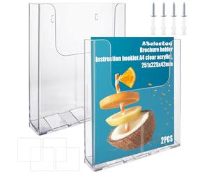 ASelected 2 Pack A4 Wall Mounted Magazine File Holder Portrait Literature Stands for Display Crystal Clear Acrylic Literature Stand Dispenser For Leaflet, Brochure, Menu