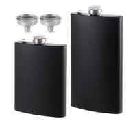 ASelected 2 Pack Hip Flasks for Women Men, 8 Oz & 12 Oz Thin Flasks Stainless Steel Pocket Flask with Funnel for Hiking Party and Barbecue (Matte Black)