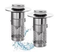 ASelected 2 Pcs Drain Plug for 34-40 mm Drain Holes, Stainless Steel Pop Up Drain Strainer with Hair Catcher, Universal Sink Plug for Kitchen, Bathroom, Wash Basin, Bathtubs