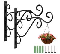 ASelected 2 PCS Hanging Basket Brackets Wall Hanging Hooks,Iron Plant Hanger Wall Hooks,Black Heavy Duty Outdoor Plant Hangers,Metal Plant Hooks for Lantern Planter Flower Hanger Fence Bird Feeder