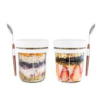 ASelected 2 PCS Overnight Oats Jars, 12OZ Overnight Oats Container with Lid and Spoon, 350ml Oatmeal Storage Container with Measurement Marks For Cereal, Milk, Salad, Vegetable and Fruit