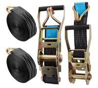 ASelected 2 Sets 3T - 10 m x 50 mm Lashing Strap with Hook and Ratchet, 10 m Lashing Straps Black with Polyester Hook, Lashing Straps with Ratchet for Trailers, Motorcycles, Cars