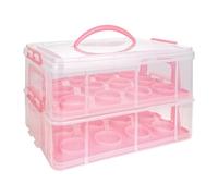ASelected 2 Tire Cup Cake Holder Box 24 Muffin Cases Stackable Cake Caddy With Airtight Snap Lid For Home Party And Travel Use Pink