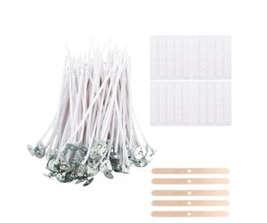 ASelected 200Pcs Candle Wicks for Making Candles, 10cm Candle Wick Set, 5pcs Wick Holders & 200pcs Glue Dots for Candle Making, DIY Candle Crafts