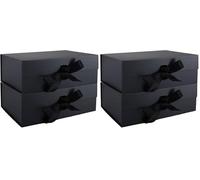 ASelected 2Pc Black Magnetic Gift Box - 32.2x23x10.5CM Medium Luxury Box with Magnetic Lids and Silk Ribbon - Specially Designed Paper Wedding Favor Boxes, Party Favor Boxes (Pack of 2)