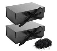 ASelected 2Pcs Gift Box with Ribbon, 24x17x8.5cm Gift Box with Lid, Luxury Black Gift Boxes for Presents, Wedding, Birthday, Anniversary, Festival