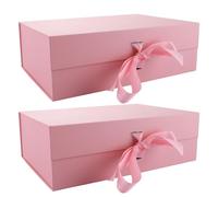 ASelected 2Pcs Magnetic Gift Box, 32.2x23x10.5cm Luxury Paper Wedding Favor Boxes, Medium Gift Box with Lids and Ribbon for Presents, Birthday, Anniversary, Festival- Pink