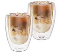 ASelected 2x350ml Glass Coffee Mugs, Clear Double Walled Coffee Glasses Set, Cappuccino Latte Macchiato Glasses, Heat Resistant Espresso Cup for Milk Juice Ice Cream