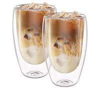ASelected 2x450ml Double Walled Coffee Glasses Mugs Cappuccino Latte Macchiato Glasses Cups for Hot & Cold Drinks, Double Walled Glass Mug for Coffee Tea Milk Juice Ice Cream