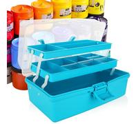 ASelected 3 Layer Craft Storage Box 3 Layers Plastic Cantilever Craft Box Medicine Organizer Tools Cosmetic Pens Sewing Box With 2 Trays For Medicine, Tools, Art Materials,Toy,Cosmetic (Blue)