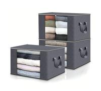 ASelected 3 Pack Clothes Storage Bag, 60L Underbed Storage Boxes with Lids, Foldable Moving Boxes with Clear Window Storage for Clothes Duvets Blankets Bedding