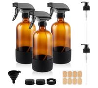 ASelected 3 Pack Glass Spray Bottles, 500ml Spray Bottles Empty Amber Glass Misting Sprayers with 2 Trigger Nozzles, 3 Caps, Funnel and 1 Label Sticker for Cleaning, Hair Care