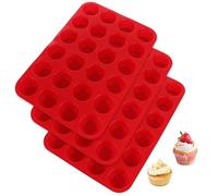 ASelected 3 PCS Mini Muffin Tray 24 Cups, Silicone Muffins Pan Non-Stick Mini Cupcake Tray Reusable Muffin Baking Tray - 34 x 23 x 2.5cm - Red