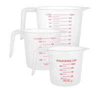 ASelected 3-Piece Plastic Measuring Jug Set, 250 ml, 500 ml and 1 L Clear Jugs with Handles, Red Scales and Easy-Pour Spouts for Cooking and Baking