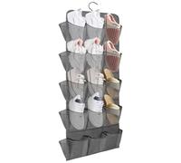 ASelected 30 Large Reversible Hanging Shoe Storage, Hanging Organiser Over the Door Shoe Racks, Mesh Pockets Storage hanger for Bedroom Bathroom Closet, 130 x 42Cm, Gray