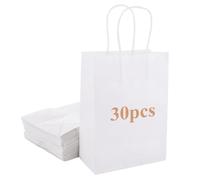 ASelected 30Pcs White Paper Bags with Handles, 15x8x21CM White Gift Bags Small Kraft Paper Party Bags for Birthday, Weddings, Shopping, Graduation, Christmas
