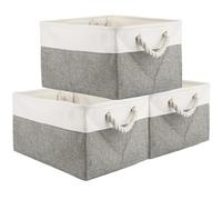 ASelected 3Pcs Large Storage Box 41X31X20Cm Storage Basket With Handle Foldable Storage Box For Home Organizer For Toys Clothes Office Products Grey White