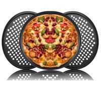ASelected 3Pcs Pizza Pan, 33Cm or 12.9 Inches Non Stick Dishwasher Safe Pan, Round Perforated Pizza Tray for Oven, Carbon Steel Pizza Oven Tray for Baking Applicable (Gray)