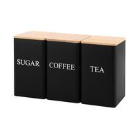 ASelected 3PCS Tea Coffee Sugar Canisters, 1L Metal Canister Storage Jar Container Set With Airtight Bamboo Lid and Name Marker, Storage Canisters Food Storage Tin for Kitchen Food Storage