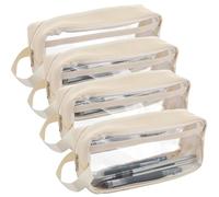 ASelected 4 Pack Clear Pencil Cases, 22x7x9cm Clear Exam Pencil Case, Waterproof PVC Transparent Storage Pouch Bags,Portable Stationery Bags for Stationery,Makeup,Travel,Office Supplies,Cream White