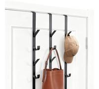 ASelected 4 Pack Over Door Hanger, Carbon Steel Over Door Hooks, 5 Hooks Door Hanger for Coat, Hats, Bags - Black