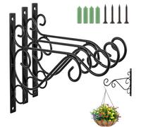 ASelected 4 PCS Hanging Basket Brackets Wall Hanging Hooks,Iron Plant Hanger Wall Hooks,Black Heavy Duty Outdoor Plant Hangers,Metal Plant Hooks for Lantern Planter Flower Hanger Fence Bird Feeder