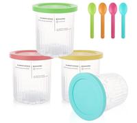 ASelected 4 Pcs Ice Cream Tubs for Ninja Creami Nc500 Nc501 UK Series, 24 oz/680ml Pint Containers with Lids and Spoons, Clear Containers for Ninja Ice Cream Maker