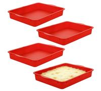 ASelected 4 PCS Silicone Baking Pans for Oven, 12x8.6x1.5in Nonstick Silicone Bakeware with Handles, Red Silicones Cake Molds for Bread, Pizza, Fruitcake, Muffin