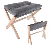 ASelected 40 Cm Height Footrest Stool Folding Wood Footstool Step Stool Foldable X Leg Footstool Small Changing Stool Ottoman Removable Soft Cushion for Living Room Bedroom Washable Dark Grey