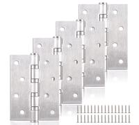 ASelected 4Pcs 4 Inch Door Hinges, Stainless Steel Folding Butt Hinges for Wood, Heavy Duty Ball Bearing Hinges with 32 Screws for Wooden Doors, Cabinet, Closet